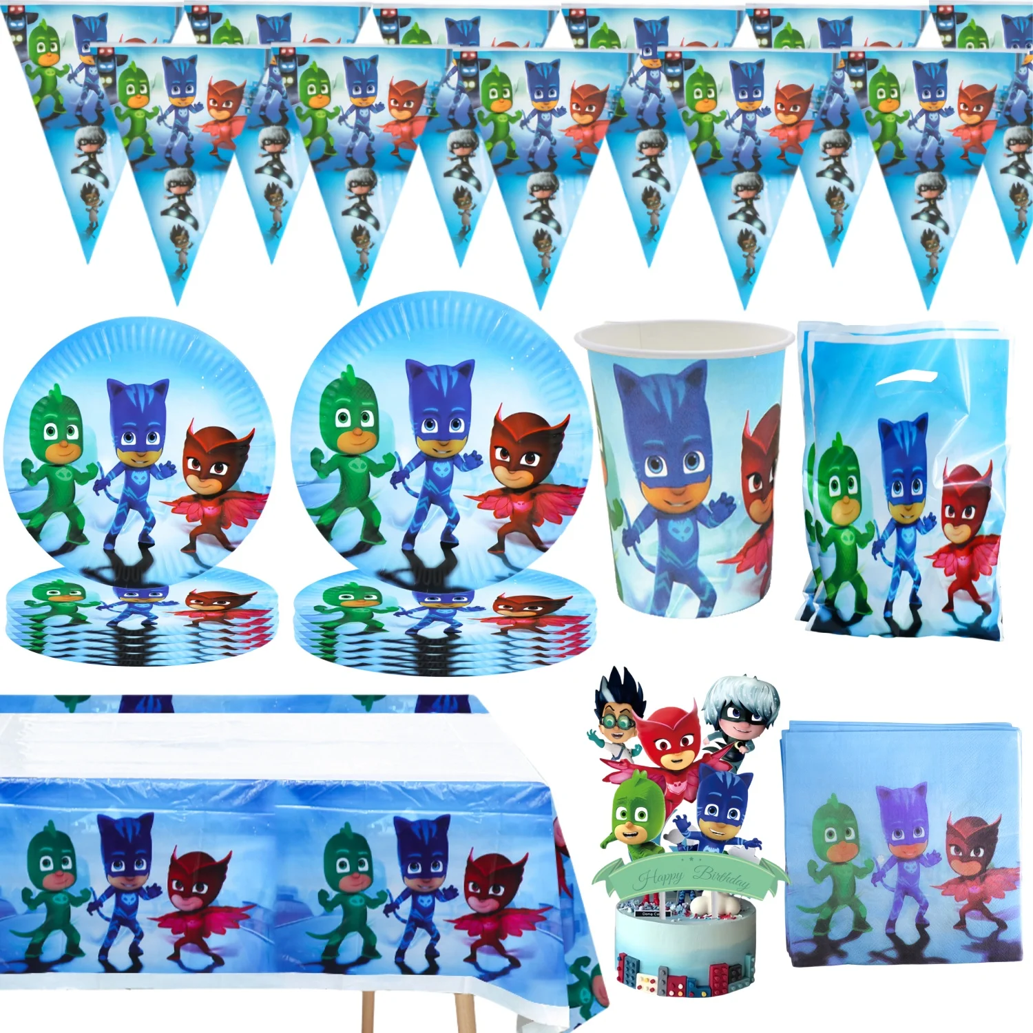 

PJ Masks Disposable Tableware Set PJ Masks Birthday Party Decor Connor Tablecloth Plate Cup Gift bag Kids Favors Party Supplies