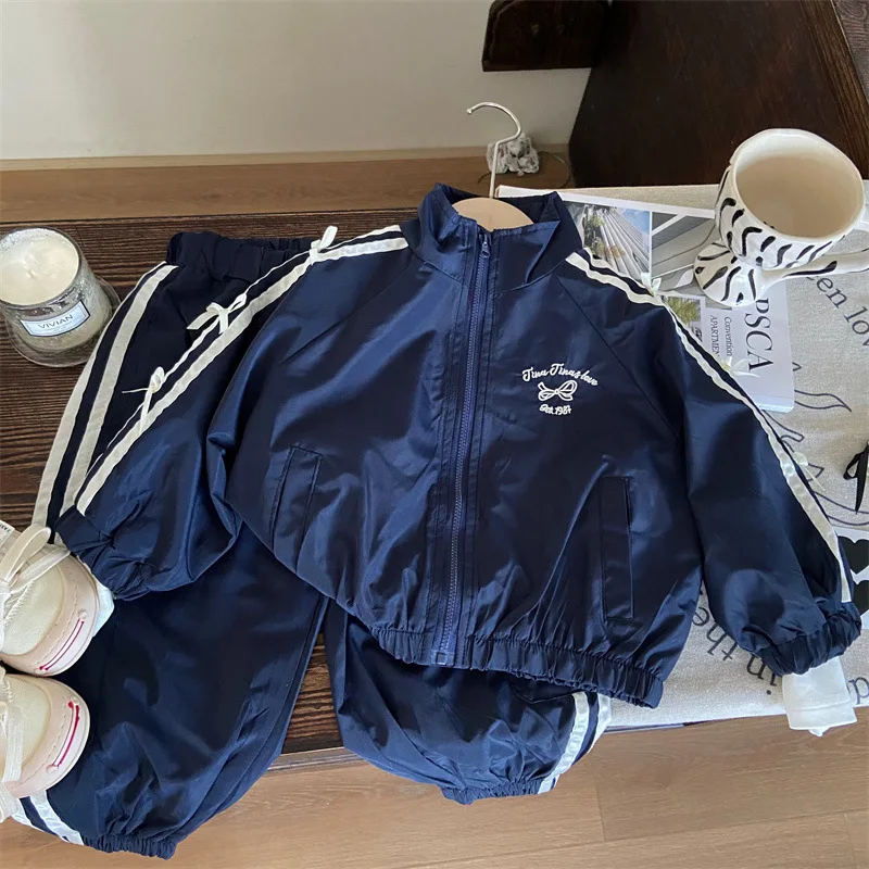 

Children's Clothing New Autumn Girls' Letter Bowknot Jacket Children's Stylish Drawstring Sports Two-Piece Set