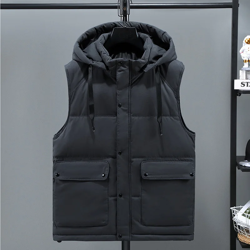 Autumn winter New Plus vest men's extra-large cotton waistcoat detachable cap keep warm vest men clothing streetwear 7xl 8XL