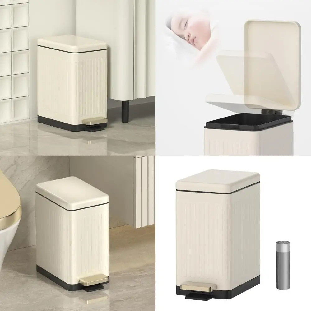 

Slim Stainless Steel Pedal Bin with Soft Close Lid, 10L Capacity for Compact Spaces