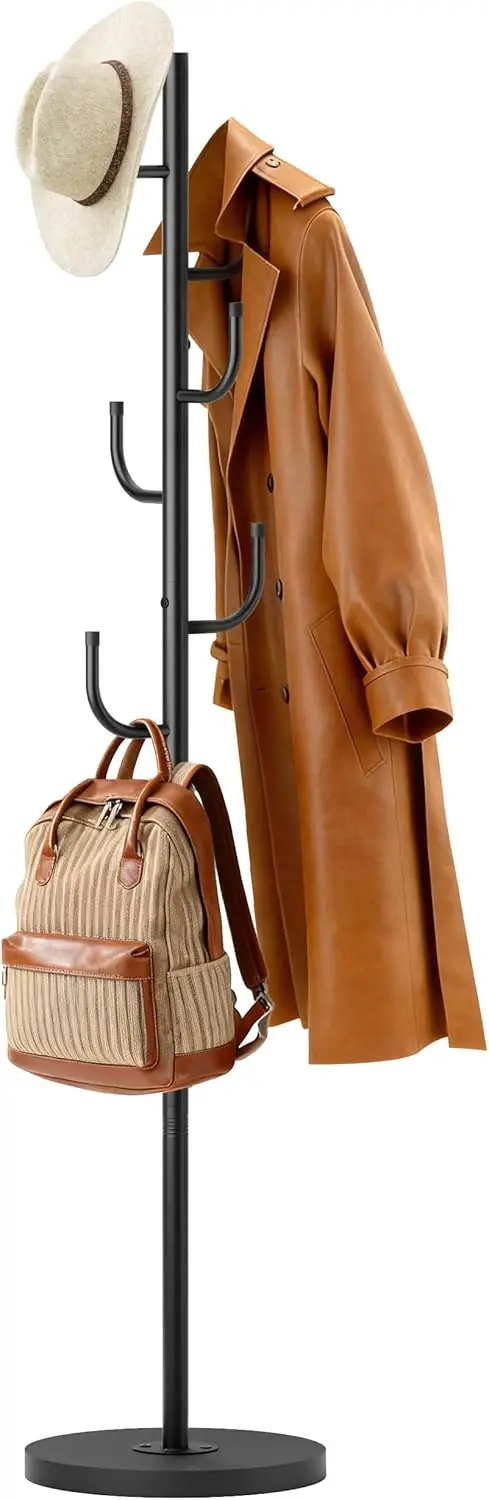 

Heavy Duty Coat Rack Freestanding 4 Adjustable Size Coat Tree with Stable Wood Base Coat Hanger Stand with 6 Hooks Standing