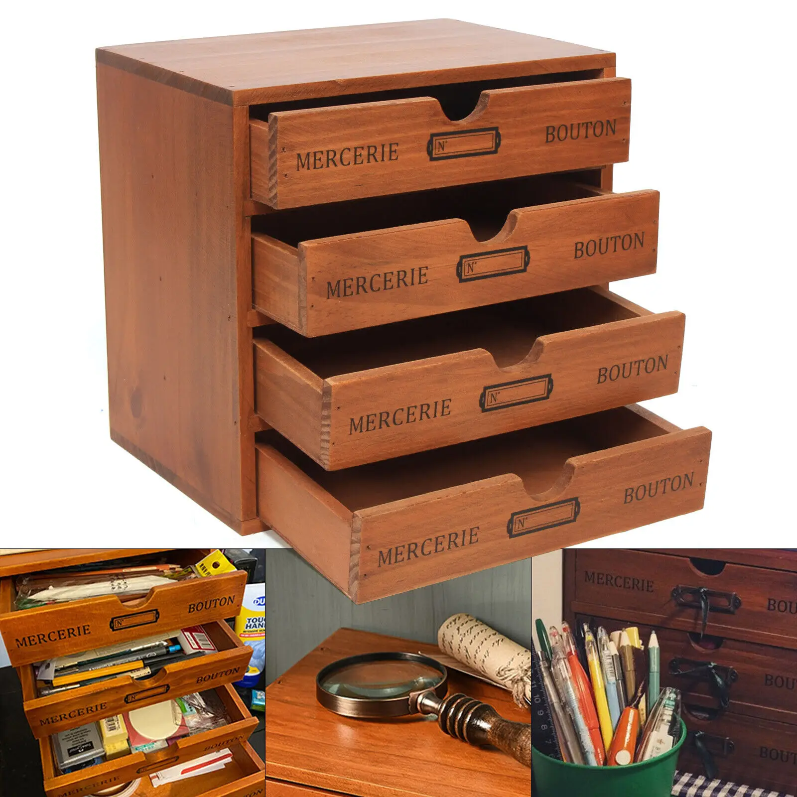 

Rectangle Wooden Storage Box Desktop TV Remote Control Jewelry Storage Case Drawer School Home Supply Organizer