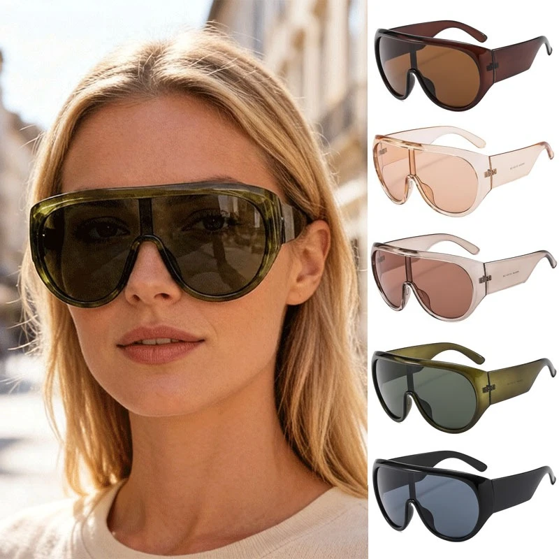 INS Popular Oversized Pilot Sunglasses Women Fashion Luxury Big Frame One Piece Gradient Sunglasses Retro Classic Thick Shades