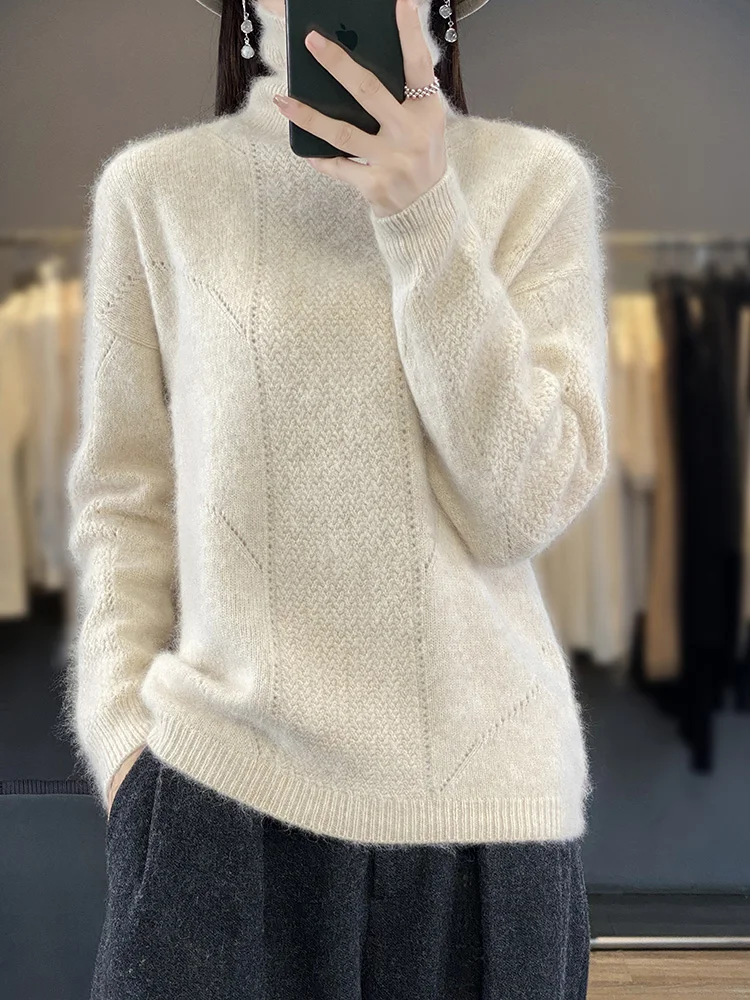 100% Mink Cashmere Women Turtleneck Sweater Autumn Winter Long Sleeve Pullover Cashmere  Knitted Jumper Fashion Female Clothing