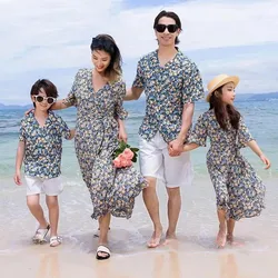 Holiday Look Parent Child Clothes Mother Baby Girl Same Dresses for Mom and Daughter Floral Dress Vacation 2024 Father Son Sets