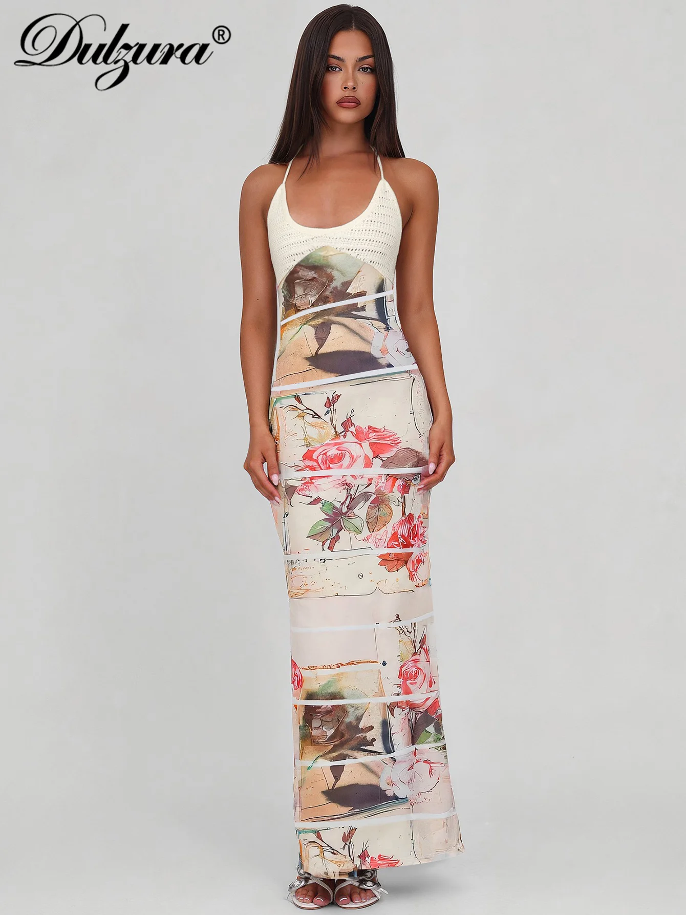 Dulzura Letnia Najnowsza Moda Seksowna Sukienka na Ramiączkach z Odkrytymi Plecami, Sznurowana, z Nadrukiem, Elegancka, Casualowa, Wyszczuplająca Sukienka z Wełnianymi Wstawkami