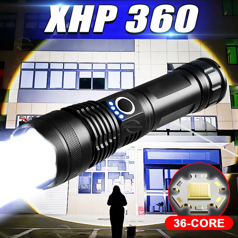 

20000000000 Lumens XHP360 LED High Power Flashlight Camping Waterproof Tactical Flashlight USB Rechargeable Super Bright Lantern