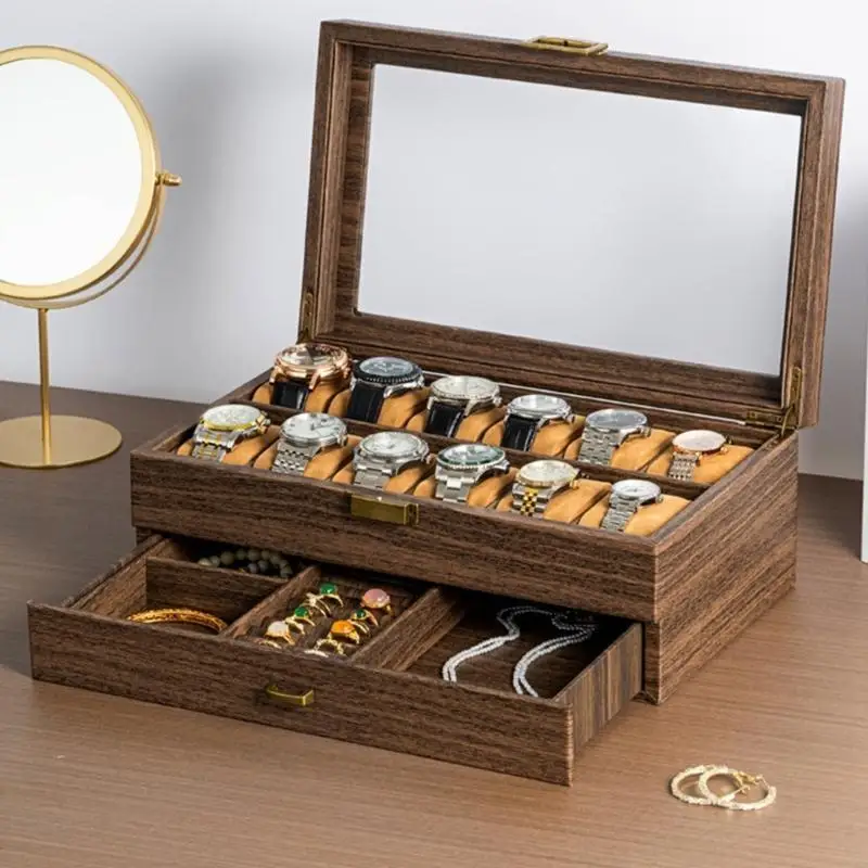 

Watch Holder Case for Men with Drawer 12 Compartments Wrist Watches Display Box