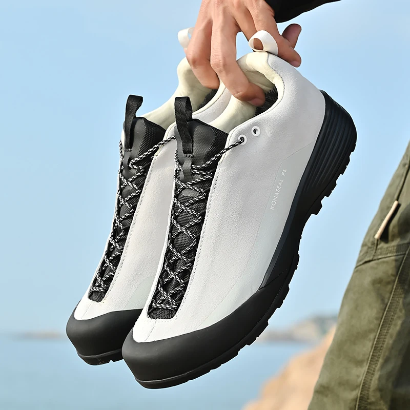 Men\'s Waterproof Leather Hiking Shoes Durable Outdoor Sport Men Trekking Leather Shoes Lace-Up Climbing Hunting Sneakers