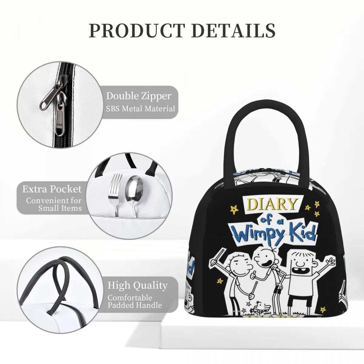 Diary Of A Wimpy Kid Wimpy Kid Group Lunch Bags Insulated Bento Box Lunch Tote Picnic Bags Cooler Bag for Woman Children Travel