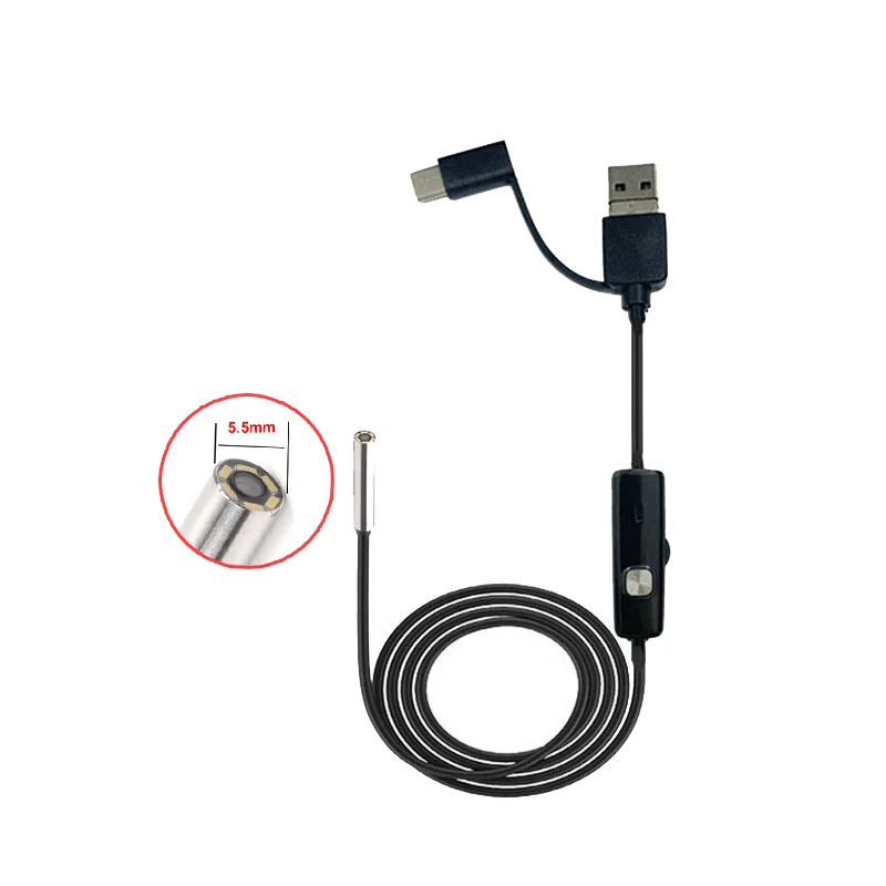 كاميرا بالمنظار USB 3 en 1، 5.5 مم، 1080P IP67، 6 أطواق LED، أندرويد، منظار داخلي مرن، هاتفونال وما إلى ذلك