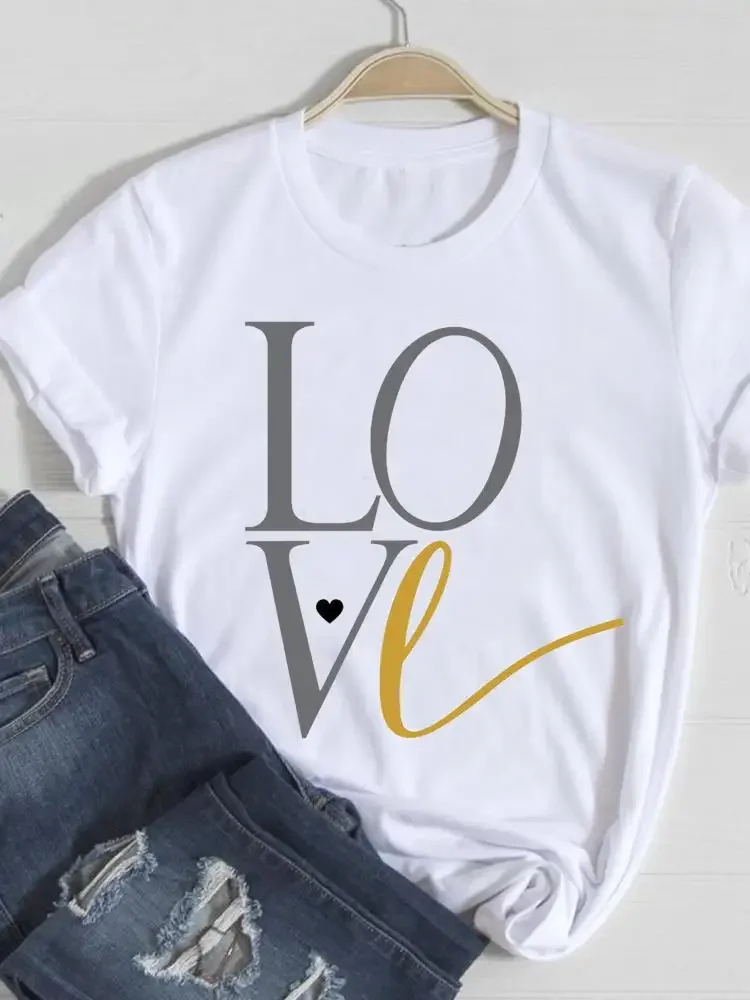 

Love Letter Cute Trend 90s Casual T Fashion O-neck Women Graphic T-shirts Clothing Printed Short Sve Tee Female Clothes