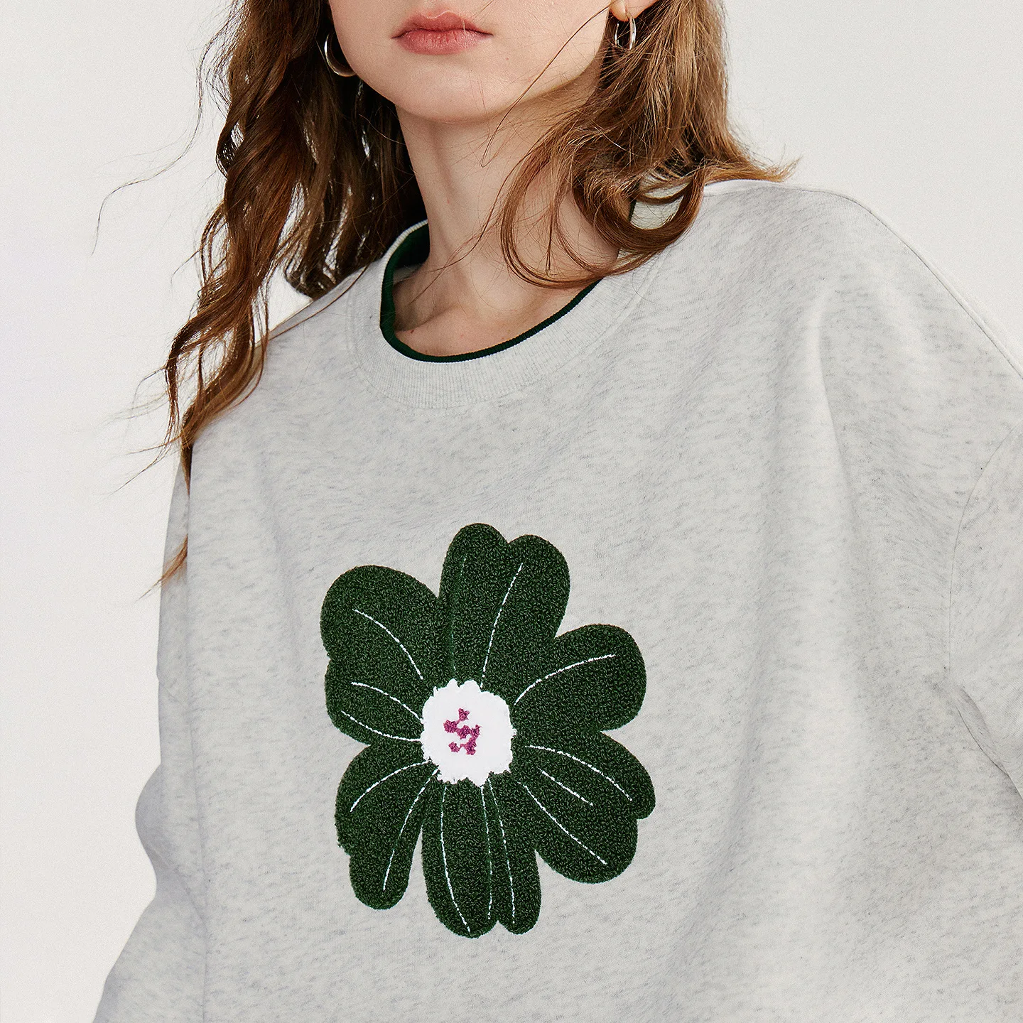 TOYOUTH sweat à capuche pour femme 2025 automne nouveau vert velours fleur brodé col rond pull couverture en coton