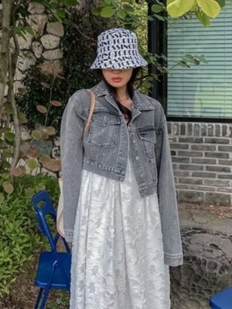 Top de Mezclilla de Cintura Alta para Mujer, Estilo Coreano, Informal, Holgado, Adelgazante, para Otoño, Ropa de Calle