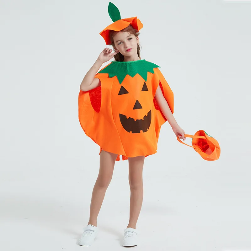 Halloween Cosplay Kids Costume Pumpkin Top Hat Tote Bag Set Masquerade Prop