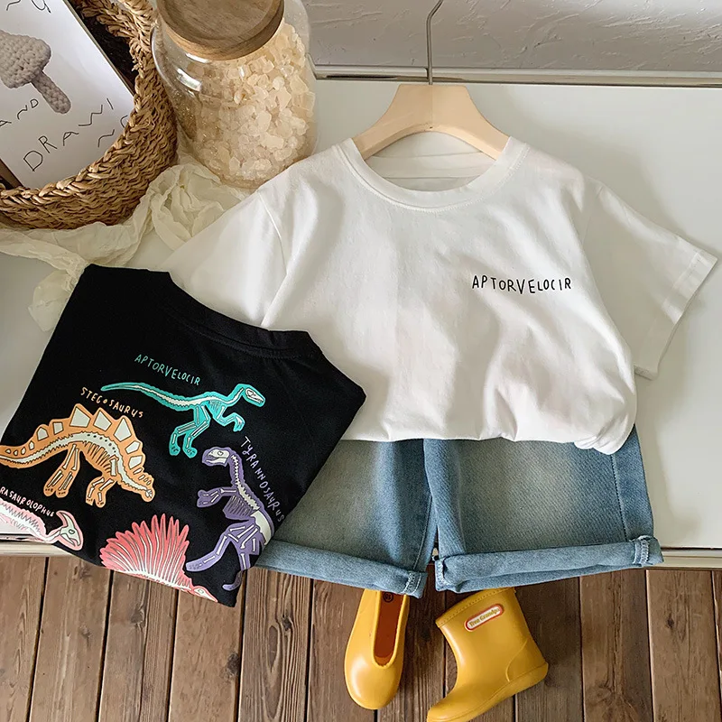 Children's Short Sleeve2024Summer New Children's Clothing Boy Cartoon LuminousTShirt Baby Western Style All-Match Top image 2