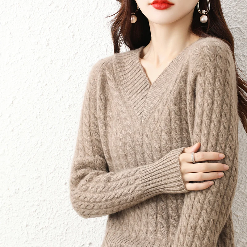 Suéter largo de lana de punto Thiened para mujer V-Ne Loose Fit Camere Otoño Invierno nuevo Sle Eurodr prendas de punto