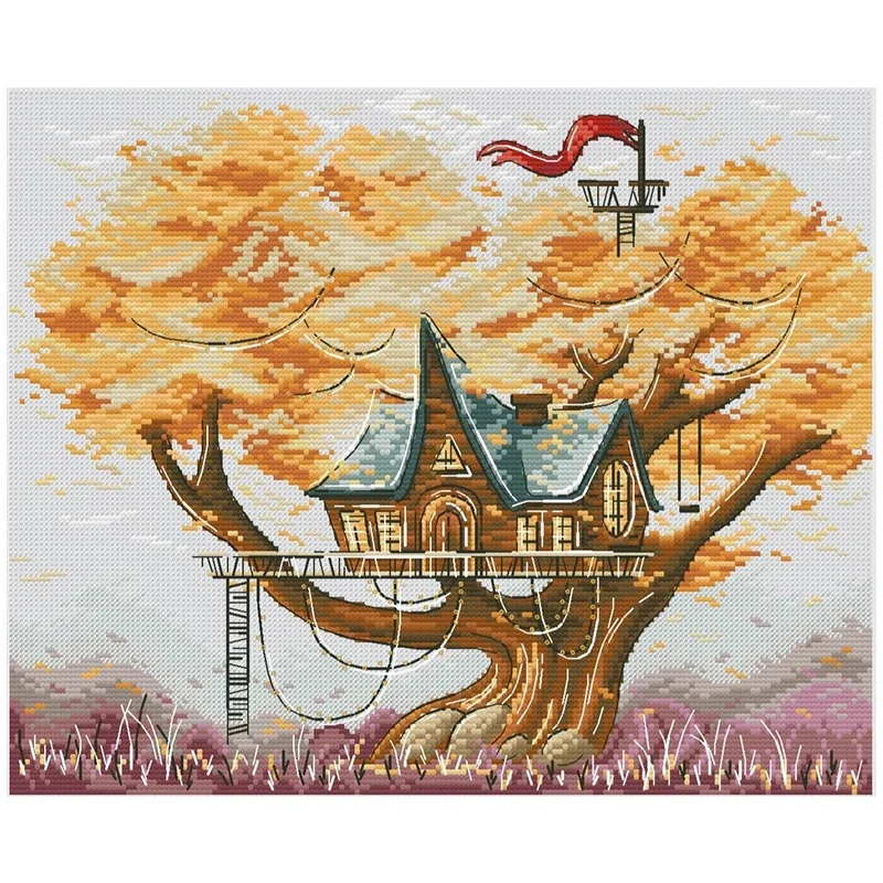 Tree House Scenery Patterns Counted Cross Stitch 11CT 14CT 16CT 18CT Cross Stitch Kits Embroidery Needlework Sets Home Decor