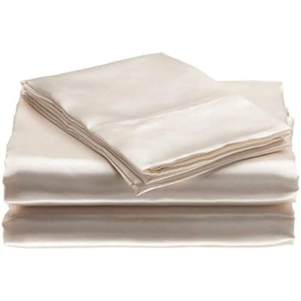 

100% Pure Silk Satin Sheet Set 4Pcs, Silk Fitted Sheet 15"" Deep Pocket Mattr Fit,Silk Flat Sheet&Silk Pillowcases Set Soft
