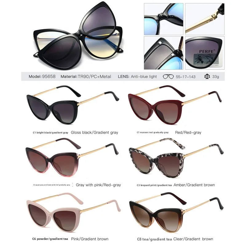 GJ OPTICIAN модные очки «кошачий глаз» с магнитной клипсой по рецепту, очки с защитой от синего света, поляризационные очки для близорукости, прогрессивные очки