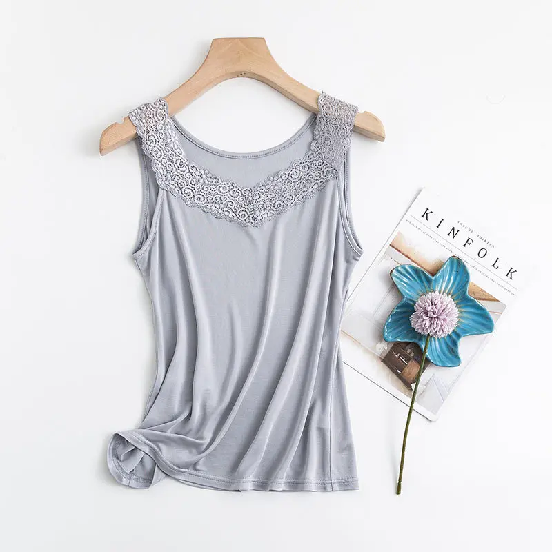 50% Silk 50% Viscose Women Lace Neck Camisole Tank Top Vest Shirt sleeveless Sleepwear M L XL 2XL TG108