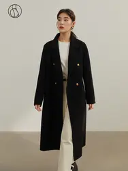 DUSHU Temperament Suit Collar Double-sided Woolen Coat Women Winter 2022 New Double-breasted Solid Female Wool Long Coats