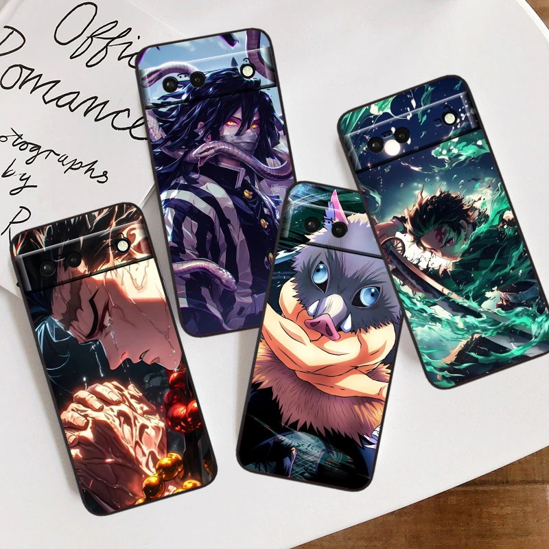 D-Demon Slayer Cool Anime For Google Pixel 9 8 7A 7 6A 6 5A 5 4 4A XL 5G Black Silicon Shockproof Shell Back Phone Case