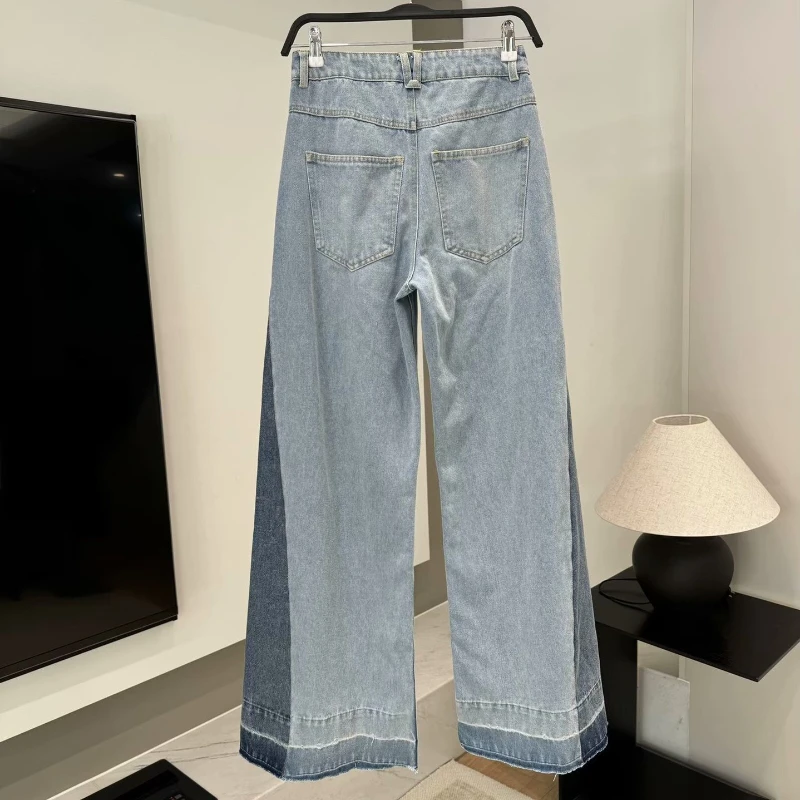 Nieuwe zomer comfortabel temperament, modieuze individualiteit en casual katoenen jeans met hoge taille en wijde pijpen, wijde broek