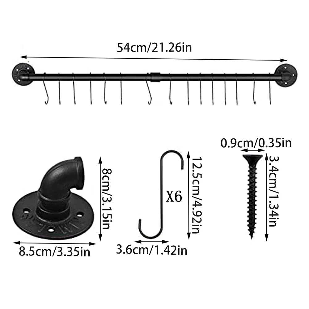 Wall Mounted Storage Rack with 10 Hooks Pan Pot Lid Shovel Spoon Organizer Hanging Iron Rack Kitchen Utensils