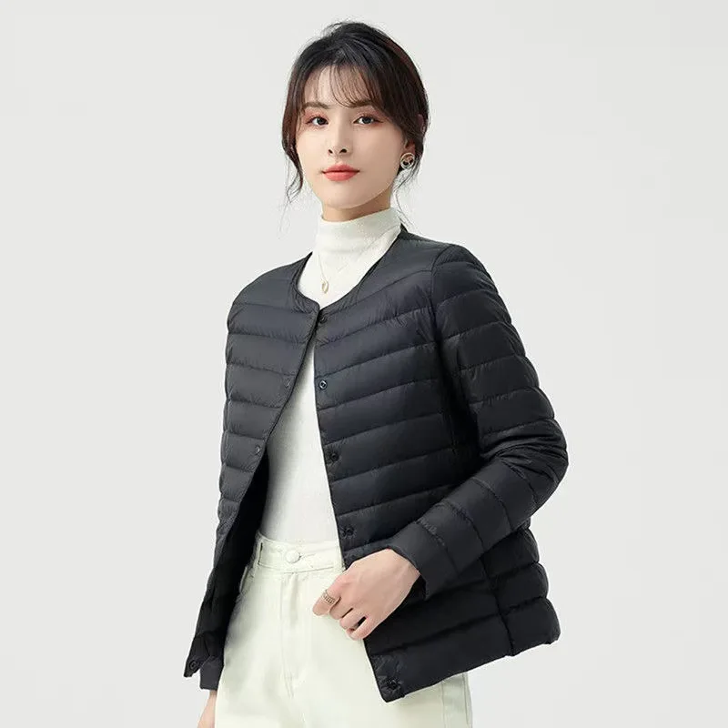2025 New Matt Fabric Short Puffer Jackets Ultra Light Warm Slim Fit Solid Down Cotton Coat Winter Casual Collarless Down Parkas