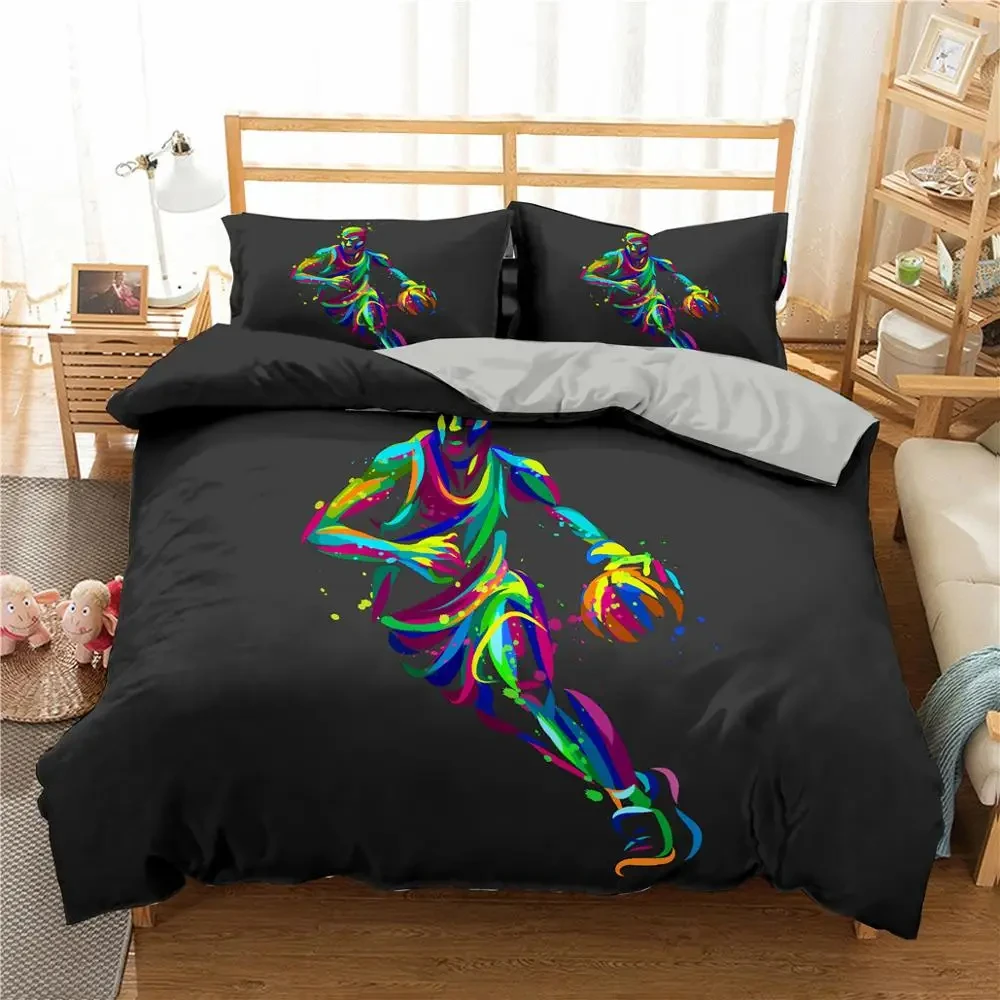 Basketball Football Printed Duvet Cover Set Queen King Size Polyester Comforter Cover Sport Bedding Set for Boys Girls Teen