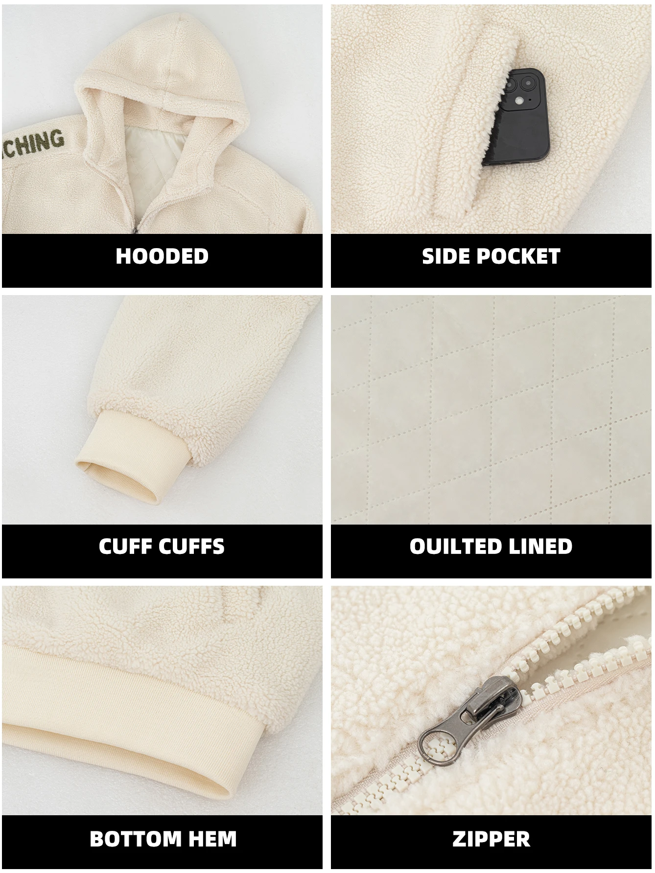 Men's Cozy Color Block Long Sleeve Embroidery Jacket Full-Zip Hooded Fleece Coats Autumn and Winter Loose Thick Warm Outerwear