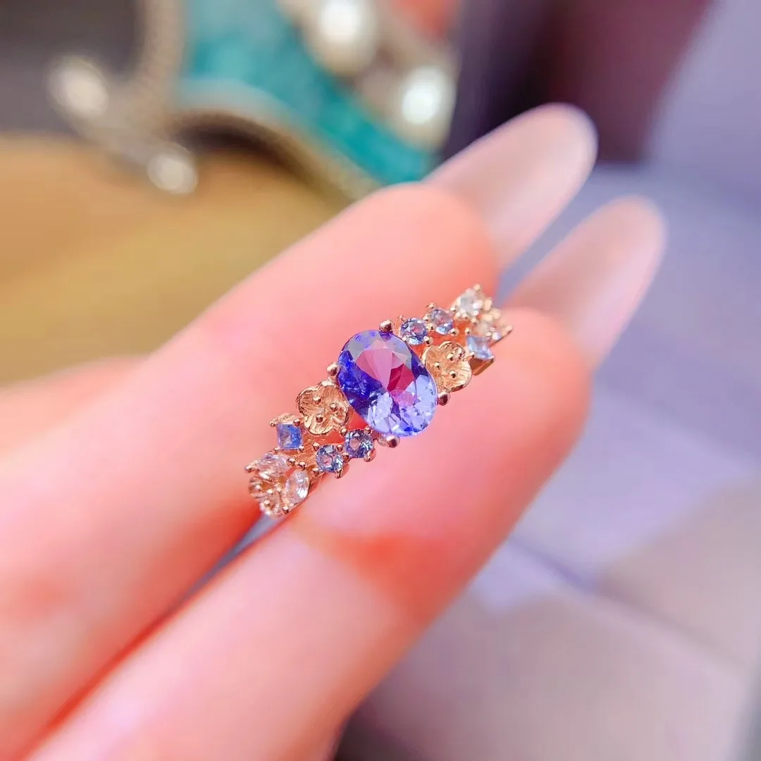 

KJJEAXCMY High End Women's Ring Natural Tanzanite S925 Silver with Electroplating Boasting High Clarity Full Brilliance