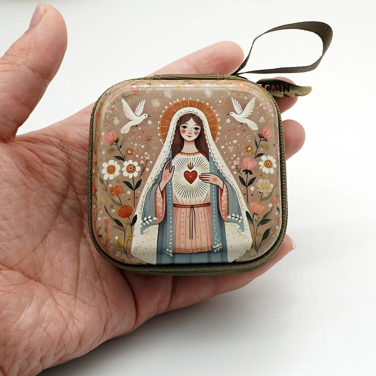 Jesus Gift Small Prayer Beads Box Rosary Case Compact Virgin Mary Gift For Confirmation Gift Prayer