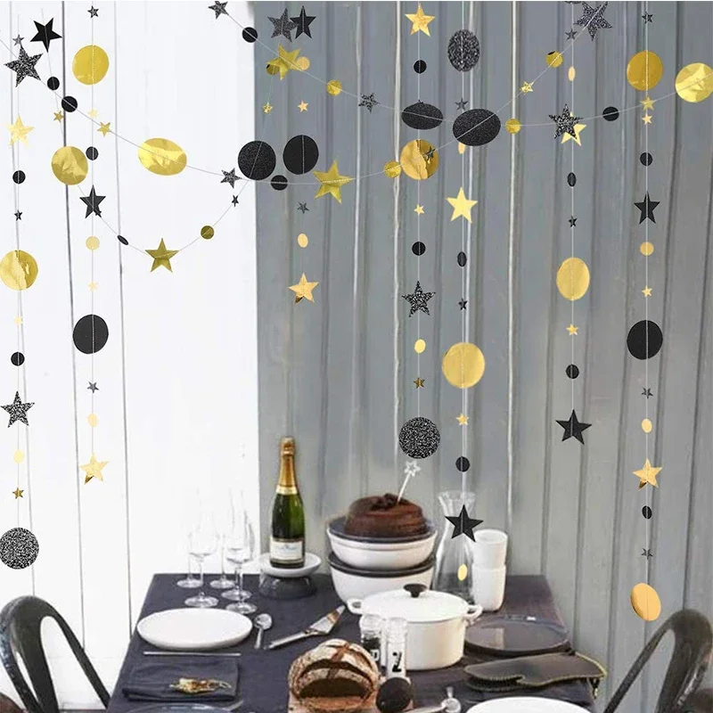 Czarne złoto Urodziny Party Streamer Rolls Dekoracja Crepe Paper Złota girlanda na Boże Narodzenie Nowy Rok Baby Bridal Shower Backdrop Decor — zdjęcie 3