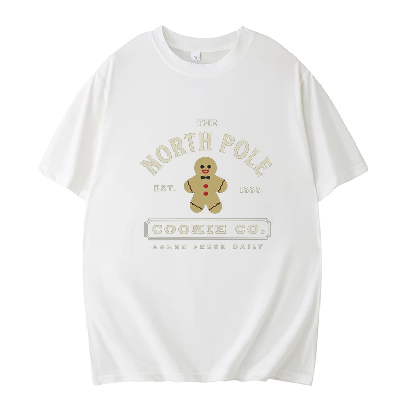 The North Pole Cookie Co Baked Fresh Daily Short Sleeve Christmas Cartoon Cute Cookie Man T Shirt Christmas Gifts