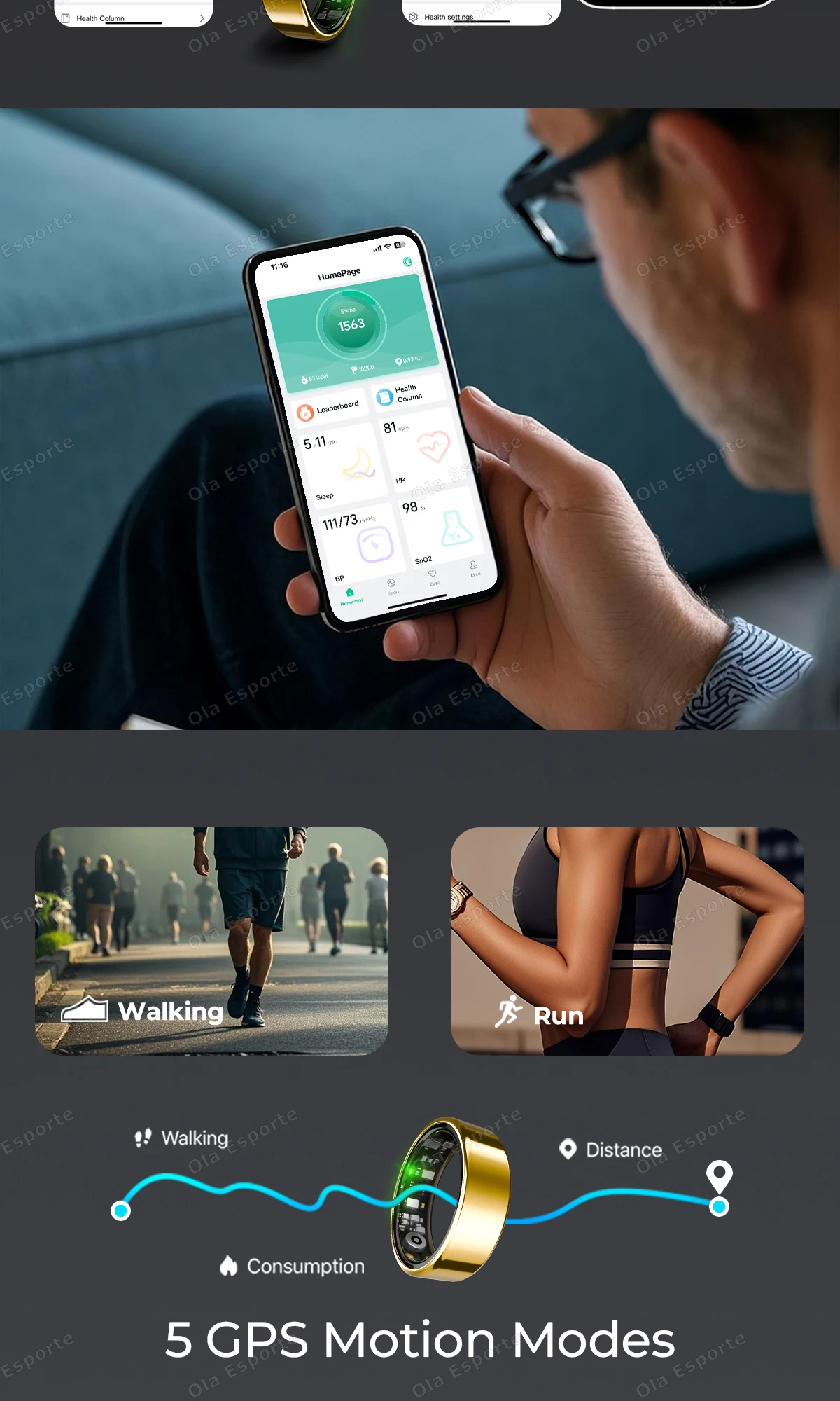 2026 Neuer Smart Ring mit Bluetooth-Anruffunktion, Blutdruck-/Sauerstoffmessung, IP68 wasserdicht, Herzfrequenzmessung, GPS-Tracking, Smartring für iPhone – Detail 14
