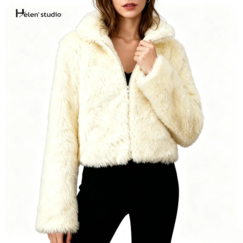 Fashion Faux Fur Jacket Woman Chic Warm Fluffy Coat