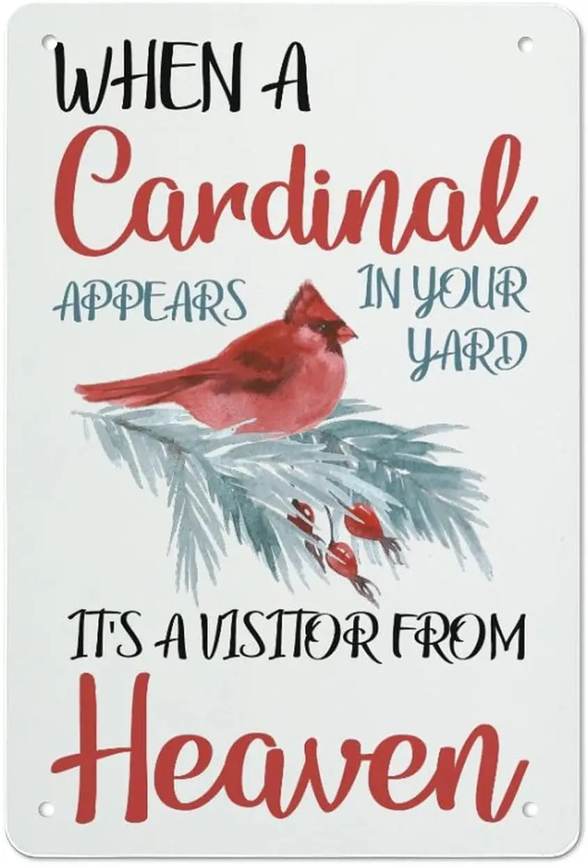 When A Cardinal Appears in Your Yard Its A Visitor from Heaven Tin Signs Christmas Snowman Metal Aluminum Sign Winter Gift Holid