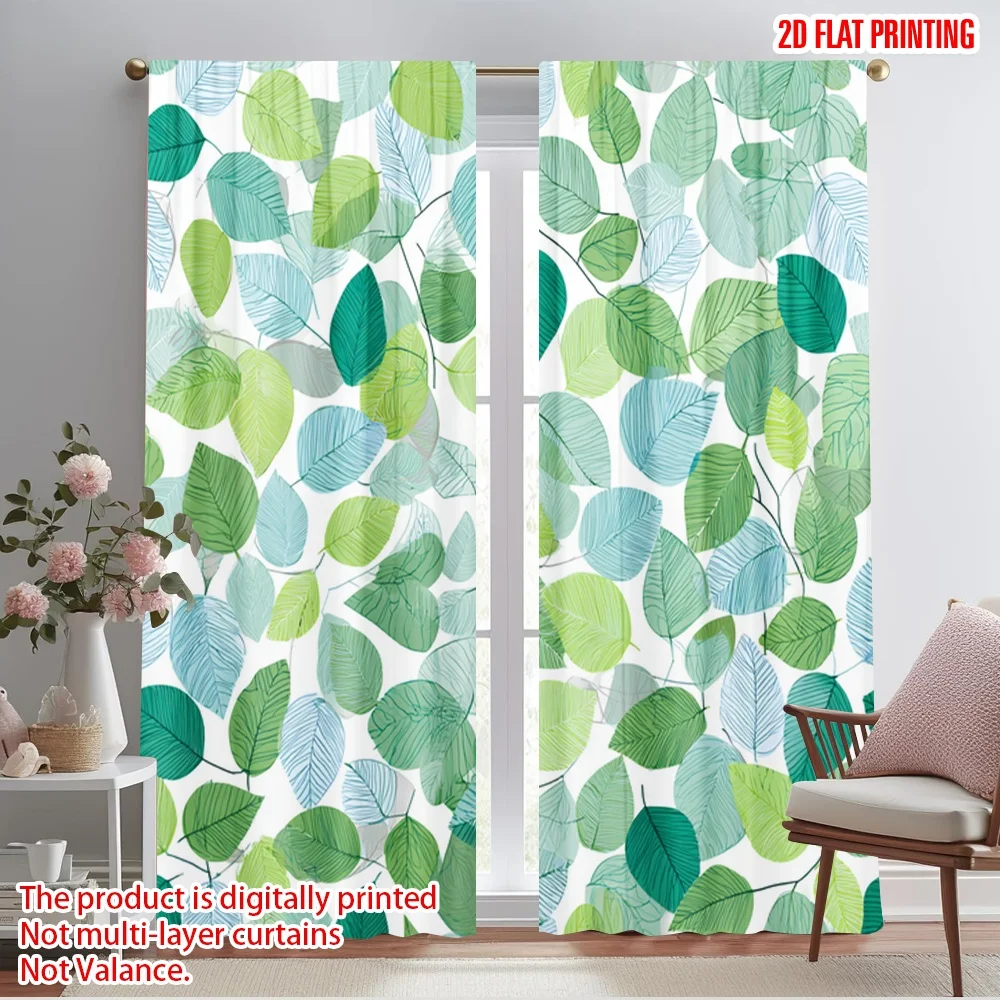 

2pcs,2D plane printing Curtains Digital Printed Green Leafy Vines Versatile Durable Polyester (without rod) Room Decor for