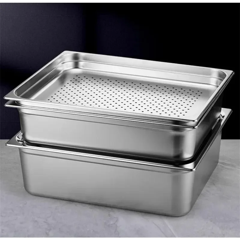 Big 1/1 2/1 gn pan square basin Rectangle tray basin with lid stainless steel Food Chafing Buffet restaurant milk tea shop plate