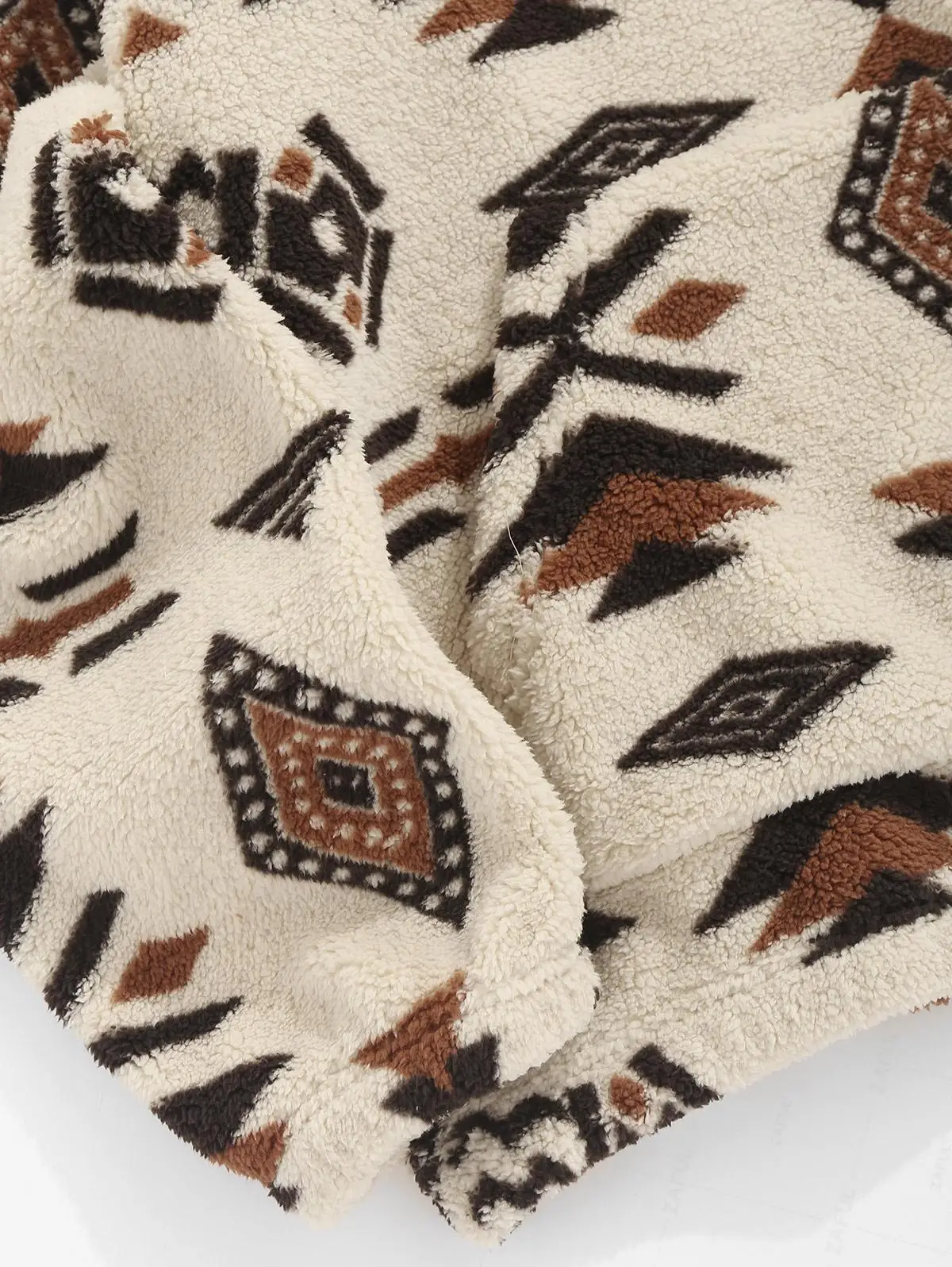 ZAFUL Faux Sherpa Tribal etnische print Teddy sweatshirt met kwartrits