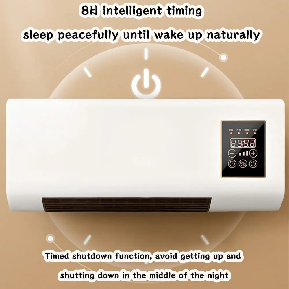 Portable Air Fan, 2000W Wall-Mounted Heater with Remote Control, 8-Hour Timer, Ideal for Home, Bedroom, Living Room, Office