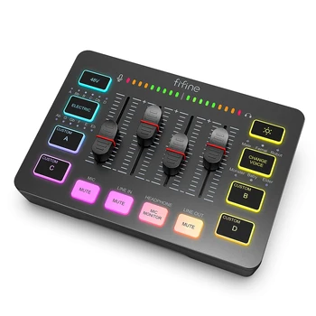 FIFINE Gaming Audio Mixer,Streaming 4-Channel RGB Mixer with XLR Microphone Interface,for