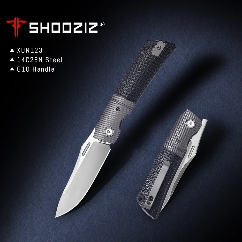 

Shooziz-XUN123 Folding Pocket Knife for Men, EDC with Clip for Camping Tool,3.59" 14C28N Satin\PVD Blade