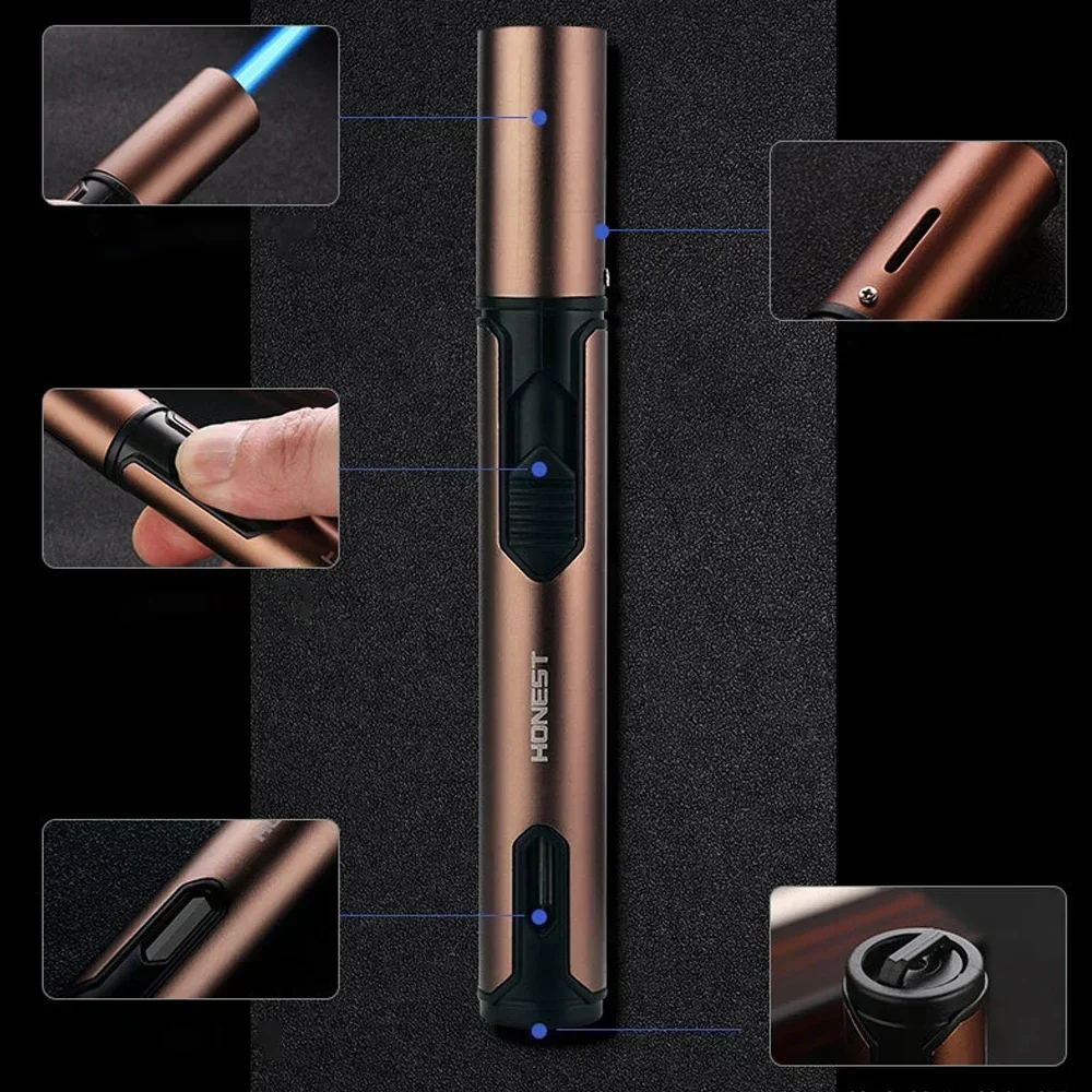 2026 Hot HONEST Cigar Lighter Jet Flame Butane Torch Lighter Outdoor Portability Kitchen BBQ Candle Ignition Tool Lighter Gift