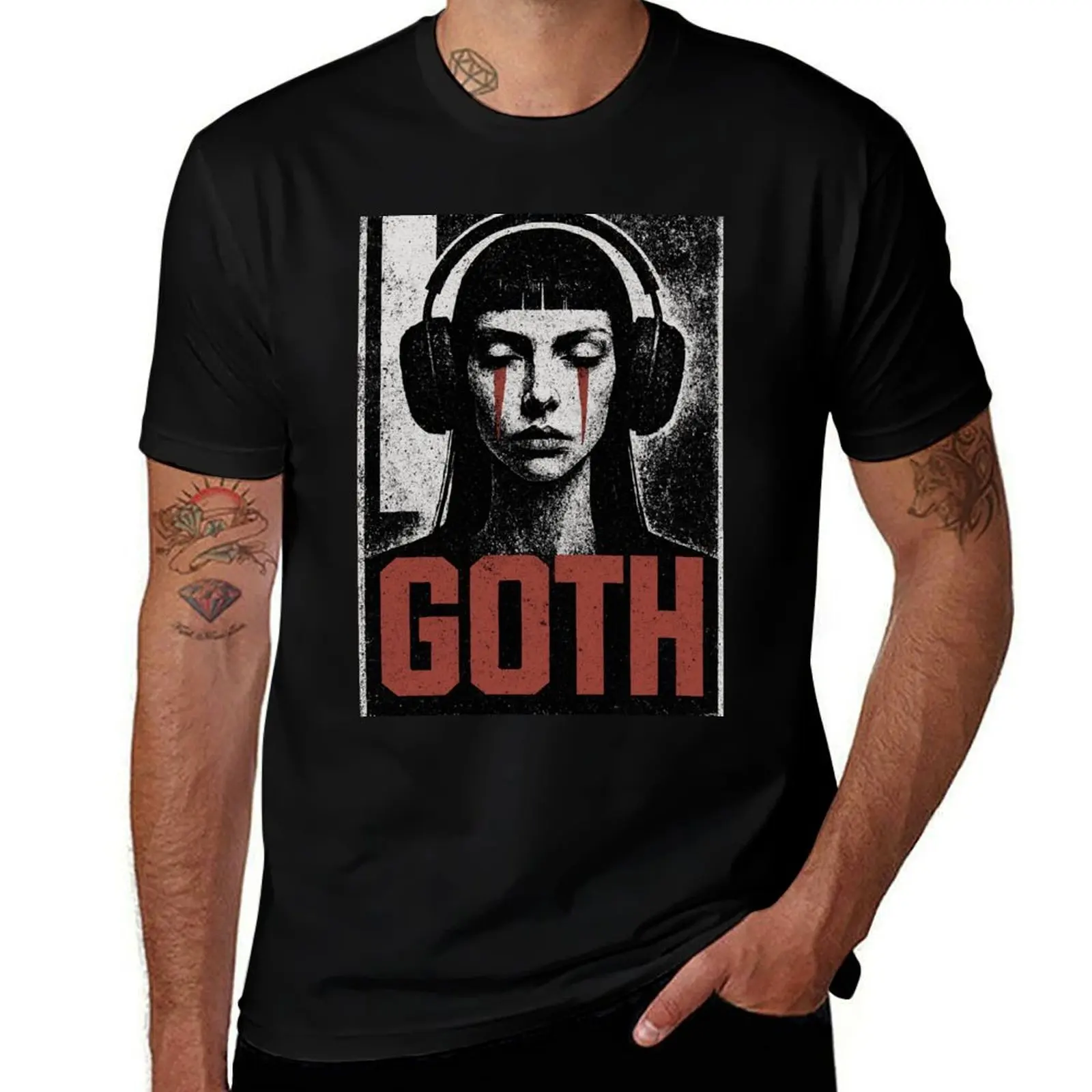 

GOTH Music: Dark Melancholy Headphone Art T-Shirt anime figures valentines clothes basketball graphic tees t shirts for men pack