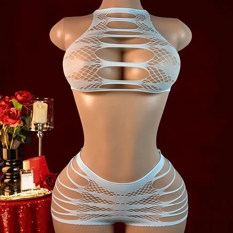 Sexy Dessous + Höschen Hohl Damen Unterwäsche Netz Body Transparent Mesh Body Anzug Kostüme Sexiest Enge Dessous