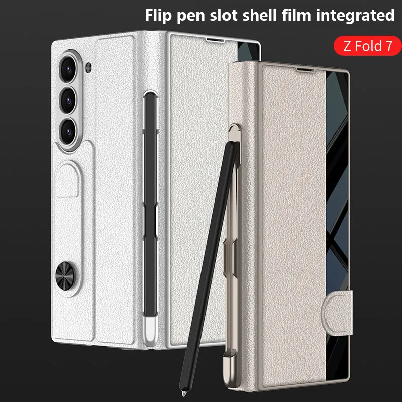 

Простой кожаный складной чехол-подставка для Samsung Galaxy Z Fold 7 6, стеклянный держатель для ручек, жесткий чехол для Galaxy Z Fold7 Fold6, чехол