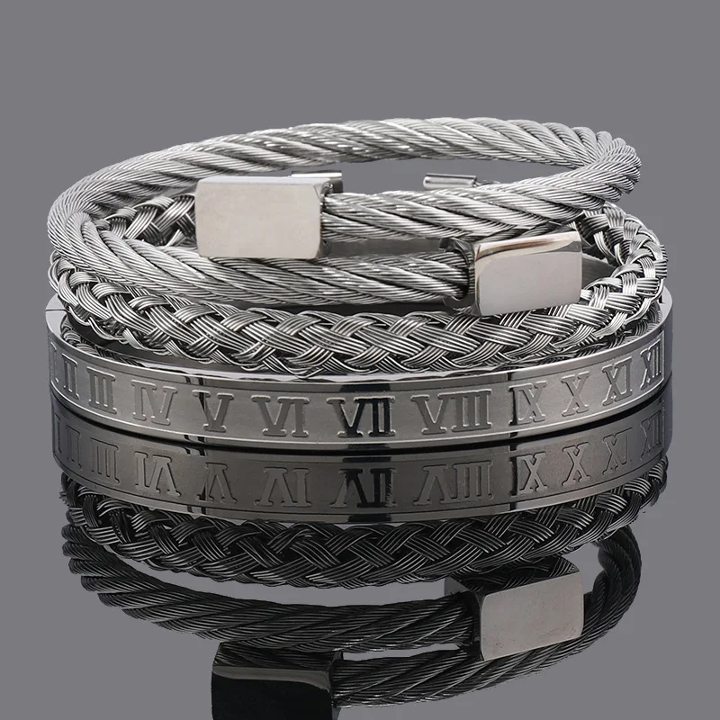 

Men's Retro Unique Titanium Steel Bracelet Roman Letter Weave Popular Jewelry Versatile Accessory for Casual Wear